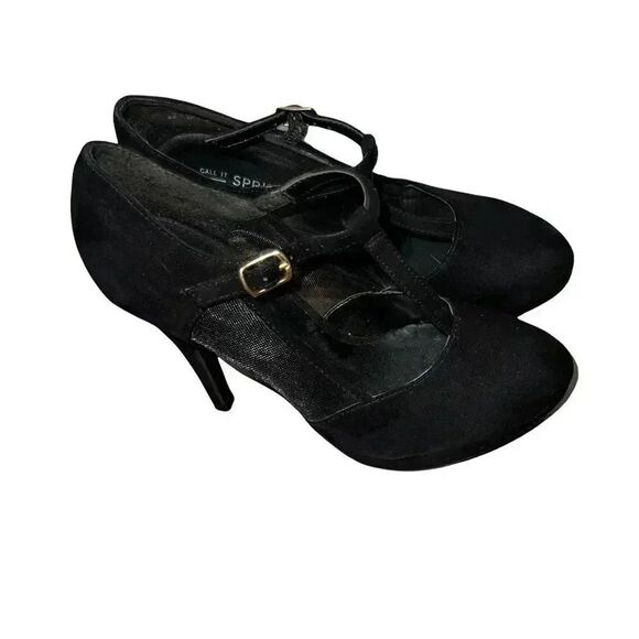 🌸Call it Spring T-Strap‎ Women Black Mesh Insert Heels Size 6.5🌸 - Picture 3 of 9